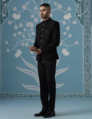 Classic black bandhgala suit set 3