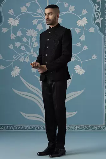 Classic black bandhgala suit set
