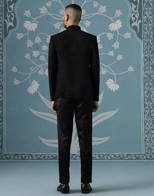 Classic black bandhgala suit set 4