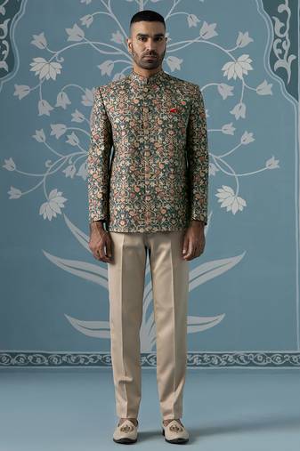 Floral printed bandhgala set