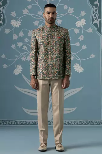 Floral printed bandhgala set