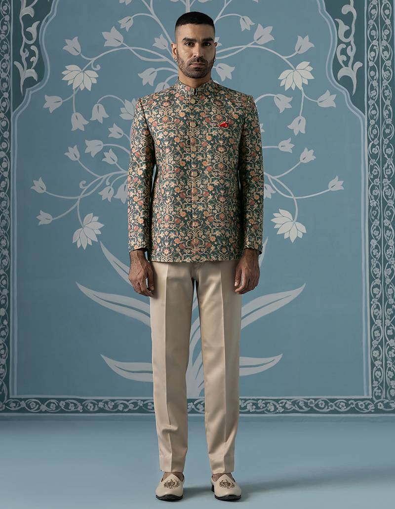 Floral printed bandhgala set