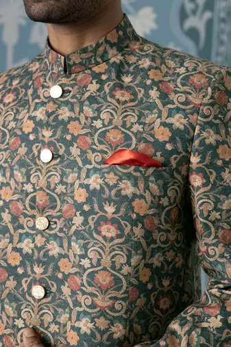 Floral printed bandhgala set