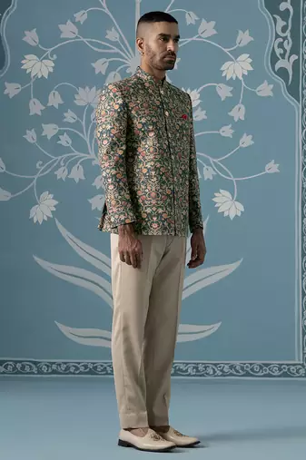 Floral printed bandhgala set