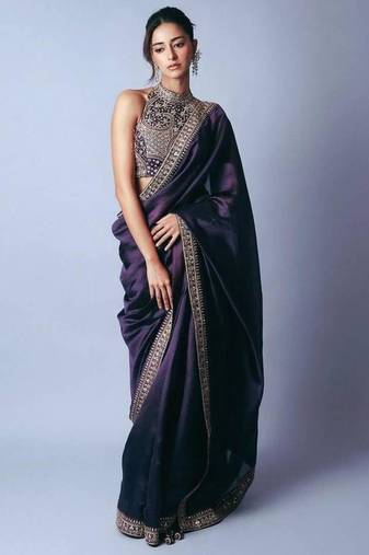 Purple sequins and dori embroidered saree