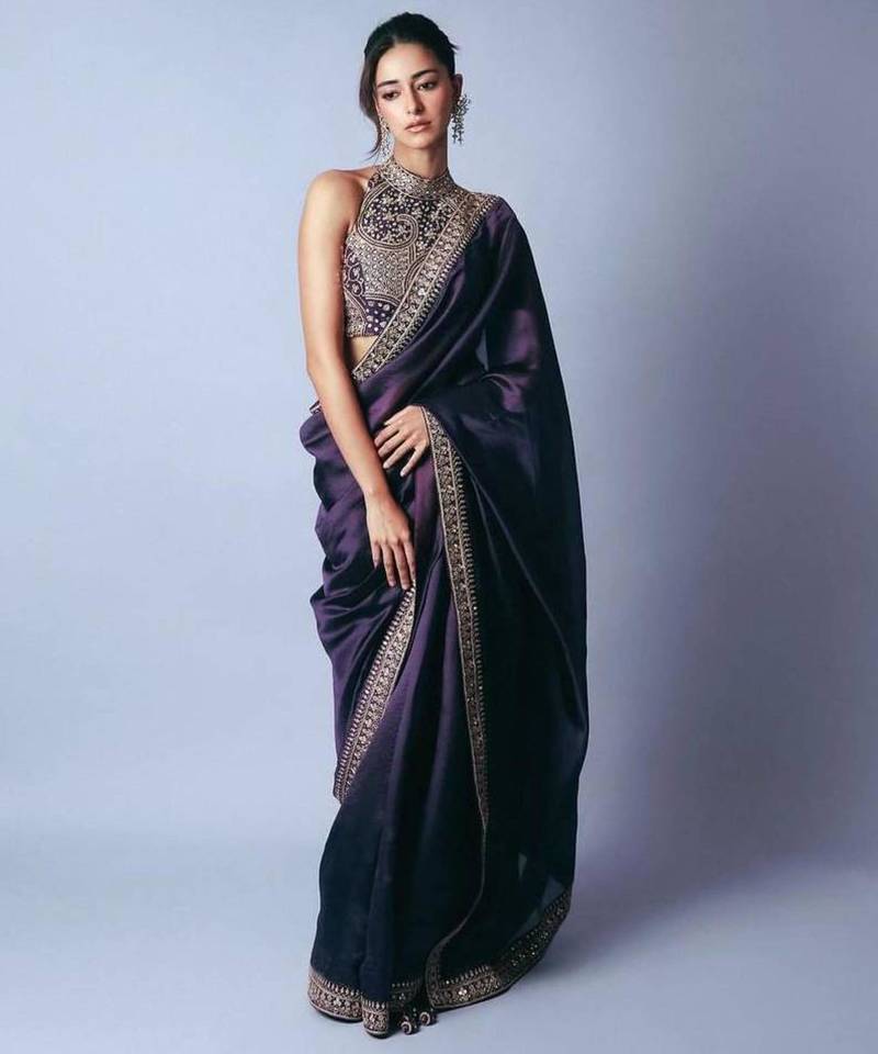 Purple sequins and dori embroidered saree