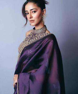 Purple sequins and dori embroidered saree 2