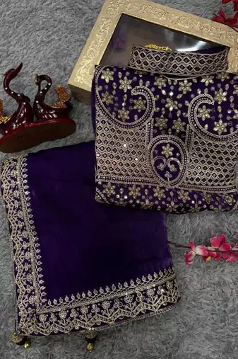 Purple sequins and dori embroidered saree