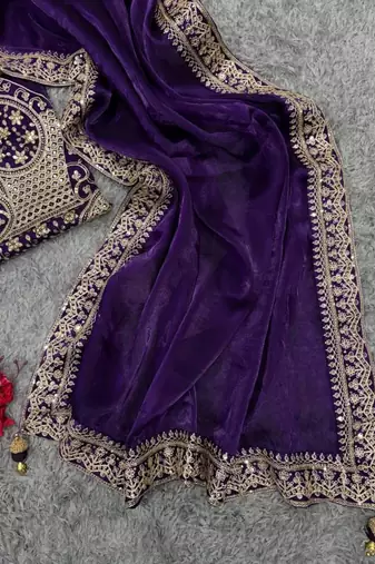 Purple sequins and dori embroidered saree