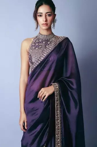 Purple sequins and dori embroidered saree