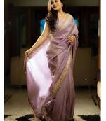 Lavender color embroidered tissue silk blend saree