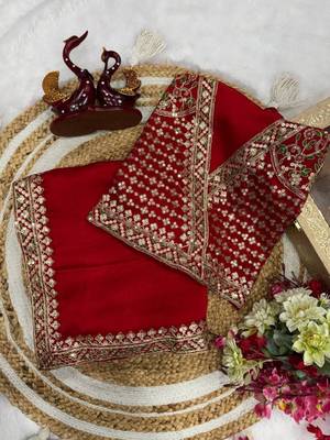 Red color sequence embroidery work silk blend saree 3