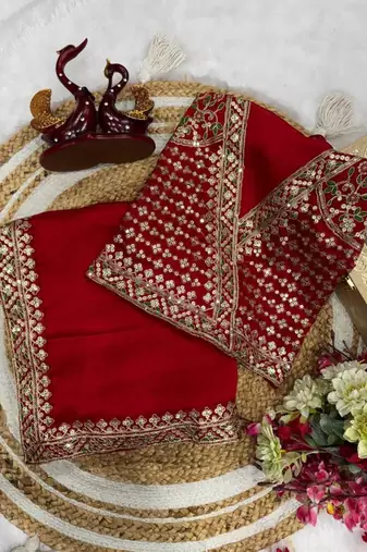 Red color sequence embroidery work silk blend saree