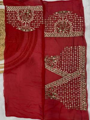 Red color sequence embroidery work silk blend saree 5