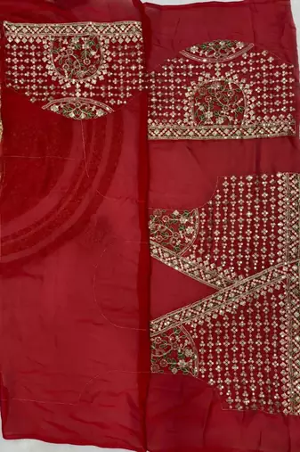 Red color sequence embroidery work silk blend saree