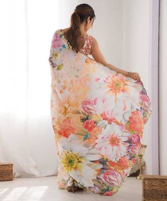 Multicolor chinonprint with mirror work designer saree with blouse 3