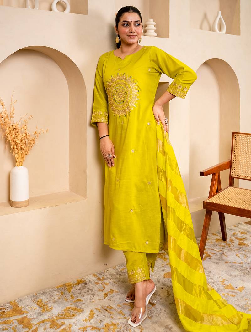 Lemon women kurta pant dupatta set