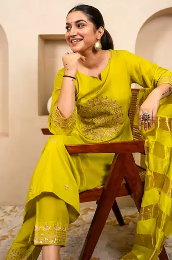 Lemon women kurta pant dupatta set