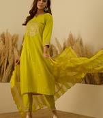 Lime-green women kurta pant dupatta set