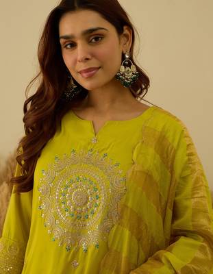 Lime-green women kurta pant dupatta set 3