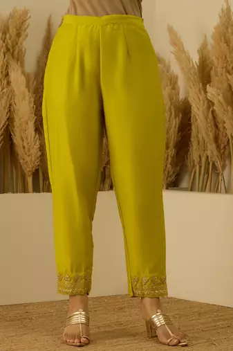 Lime-green women kurta pant dupatta set