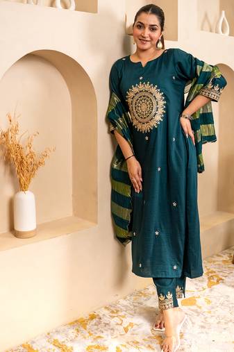 Teal women kurta pant dupatta set