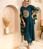 Teal women kurta pant dupatta set