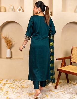 Teal women kurta pant dupatta set 2