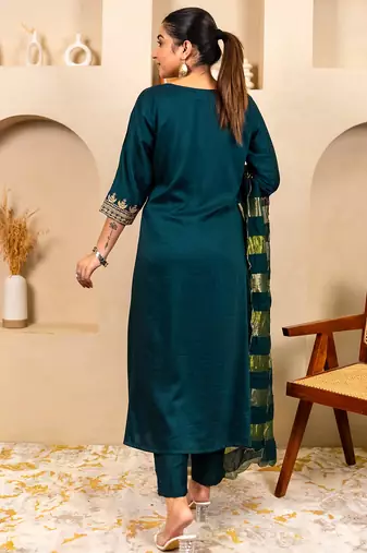Teal women kurta pant dupatta set