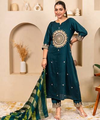 Teal women kurta pant dupatta set 3