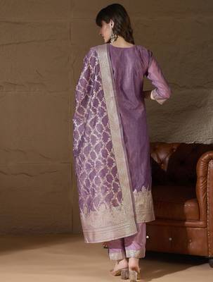 Purple women kurta pant dupatta set 2