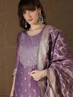 Purple women kurta pant dupatta set 3