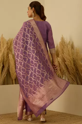 Purple women kurta pant dupatta set
