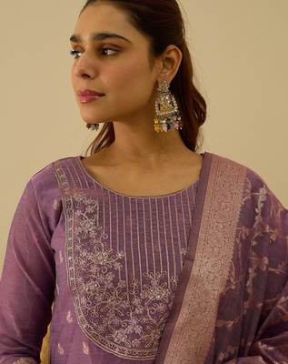Purple women kurta pant dupatta set 3