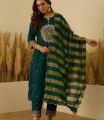 Teal-blue women kurta pant dupatta set