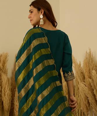 Teal-blue women kurta pant dupatta set 2