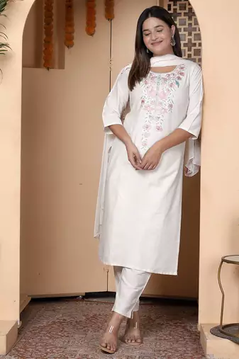White women kurta pant dupatta set