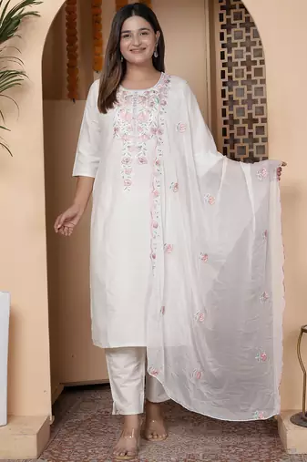 White women kurta pant dupatta set