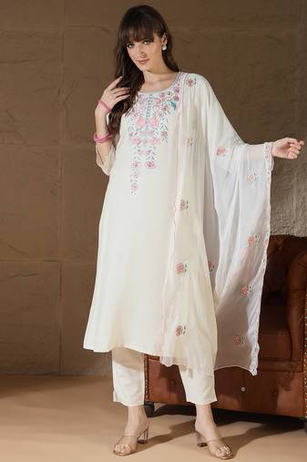 White women kurta pant dupatta set