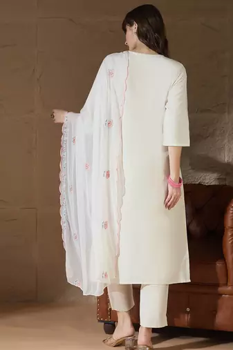 White women kurta pant dupatta set