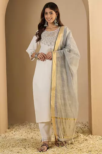 White women kurta pant dupatta set