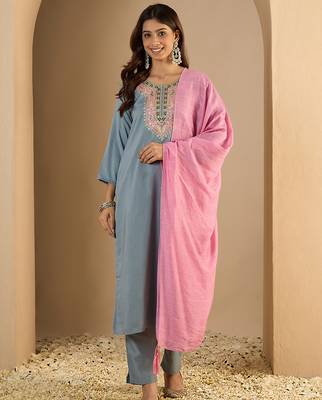 Sky-blue women kurta pant dupatta set 1