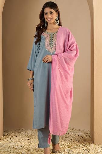 Sky-blue women kurta pant dupatta set