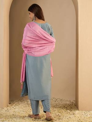 Sky-blue women kurta pant dupatta set 2
