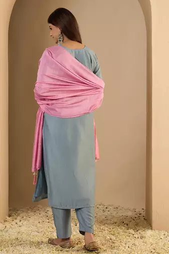 Sky-blue women kurta pant dupatta set