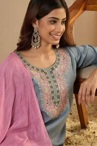Sky-blue women kurta pant dupatta set