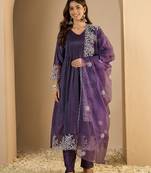Lavender women kurta pant dupatta set