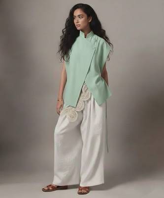 Mint Green embroidered raw silk co ord set 1