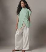 Green embroidered raw silk co ord set