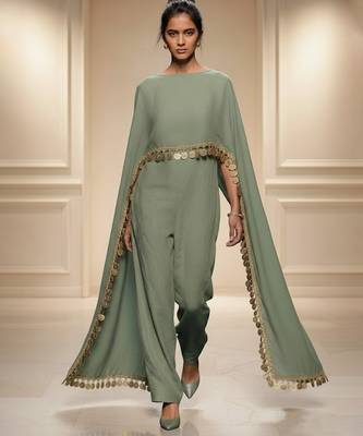 Green embroidered silk co ord set 1